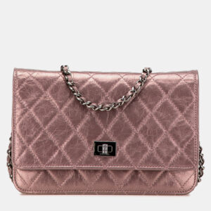 Chanel Pink Reissue 2.55 Quilted Metallic Aged Calfskin Wallet on Chain