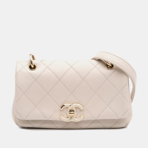 Chanel Beige Medium Lambskin Twist Chain Enamel CC Flap