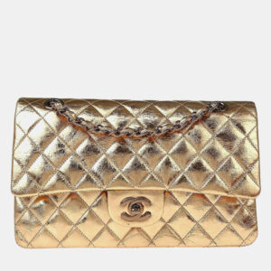 Chanel Gold Metallic Lambskin Medium Classic Double Flap Shoulder Bag