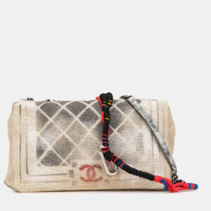 Chanel Beige/Brown Canvas Medium Graffiti Tromp L Oeil Oh My Boy Flap