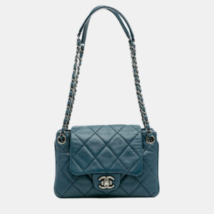 Chanel Blue Quilted Lambskin Accordion Flap