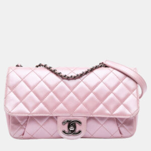 Chanel Pink Medium CC Quilted Metallic Calfskin Coco Pleats Flap Bag