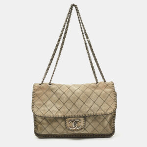 Chanel Grey Quilted Suede Jumbo Whipstitch Classic Single Flap Bag