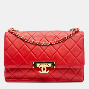 Chanel Red Lambskin Large Quilted Golden Class Flap