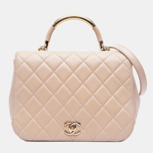 Chanel Beige Lambskin Medium Quilted Carry Chic Flap