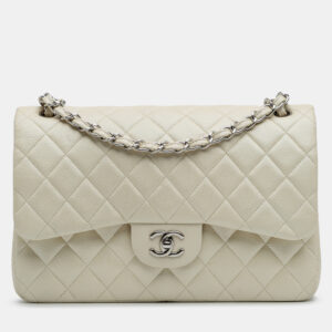 Chanel White Caviar Jumbo Classic Double Flap