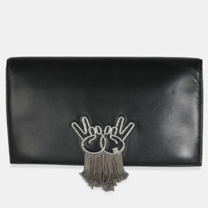 Chanel Black Lambskin Crystal Peace Sign Emoji Fold Over Clutch