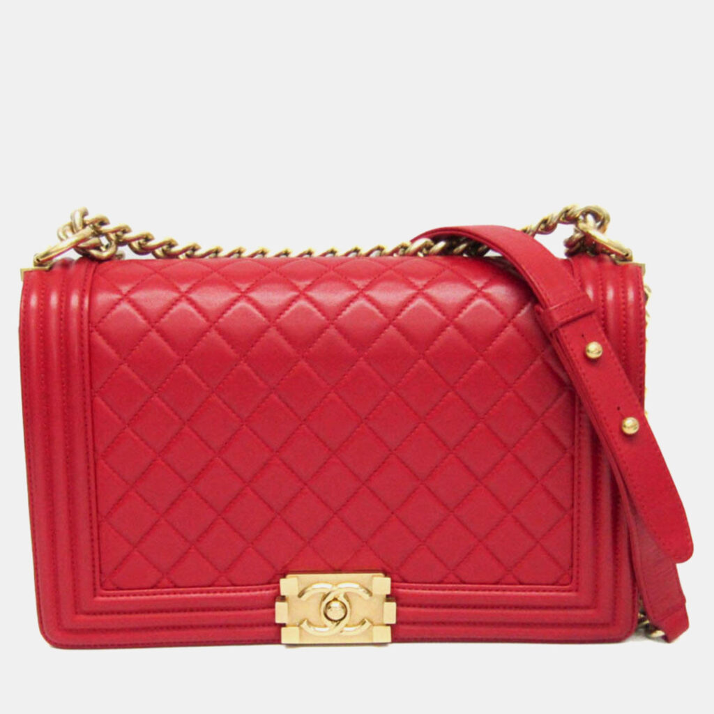 luxury-women-chanel-used-handbags-p1150312-019 Chanel Boy Red Leather Chain Shoulder Bag