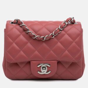 chanel pink lambskin mini square classic single flap