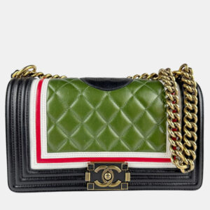 Chanel Green Black Leather Boy Chain Shoulder Bag