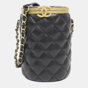 Chanel Black Leather Crown Box Shoulder Bag