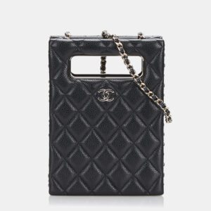 Chanel Black Mini Caviar Chain Around Cut Out Evening Bag