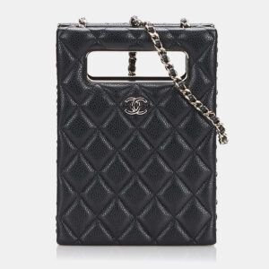 Chanel Black Mini Caviar Chain Around Cut Out Evening Bag