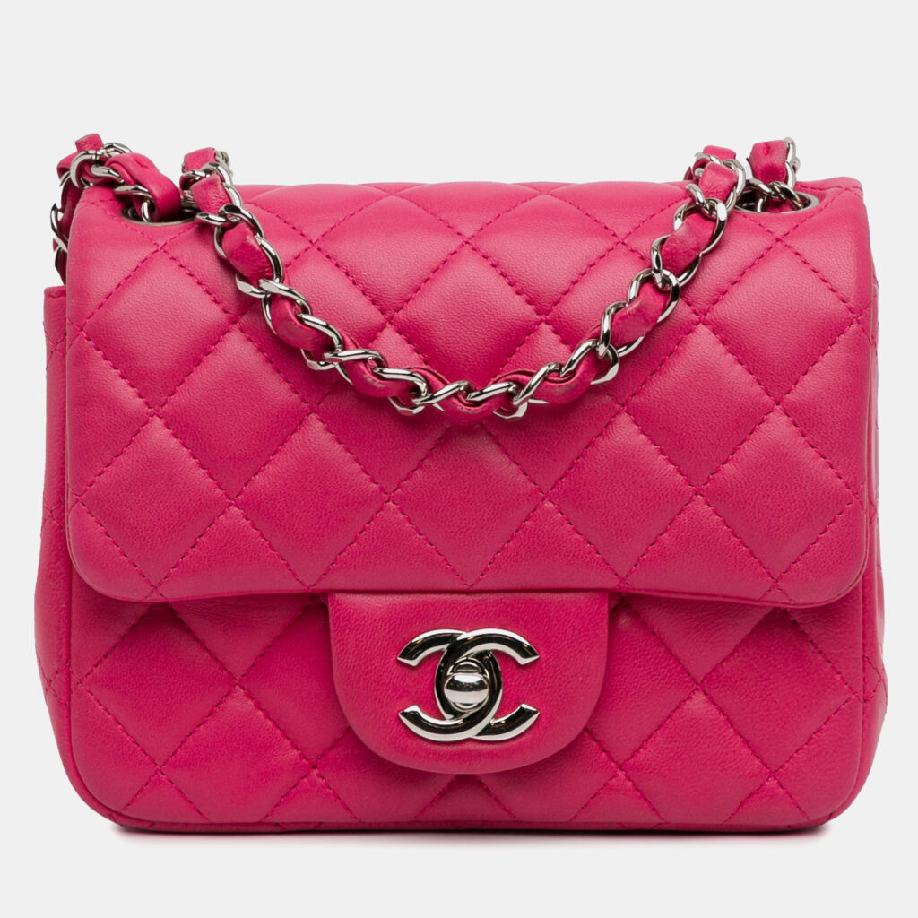 luxury-women-chanel-used-handbags-p1151026-007 Chanel Pink Mini Square Classic Lambskin Single Flap