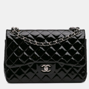 Chanel Black Patent Classic Jumbo Double Flap Bag