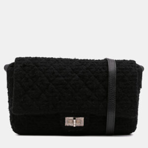 Chanel Black Quilted Tweed Reissue 2.55 Easy Jumbo  Messenger Bag