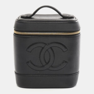 Chanel Black Grained Calfskin Coco Mark Vanity Handbag