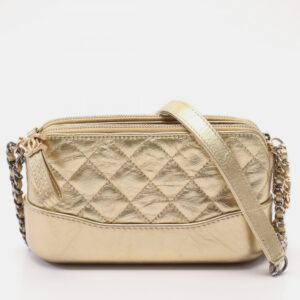 Chanel Gold Leather Coco Mark Matelasse Shoulder Chain Bag