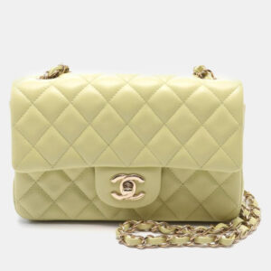 Chanel Yellow Leather Coco Cc Mini Matelasse 20 Shoulder Bag