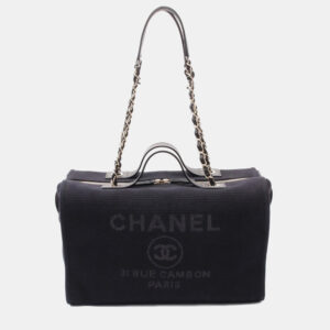 Chanel Navy Blue Canvas Leather Deauville Chain Shoulder Bag