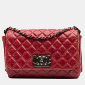 Chanel Red Calfskin  Quilted Glazed Soft Boy Flap Bag