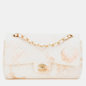 Chanel Brown Classic Printed Denim Floral Double Medium Flap Bag
