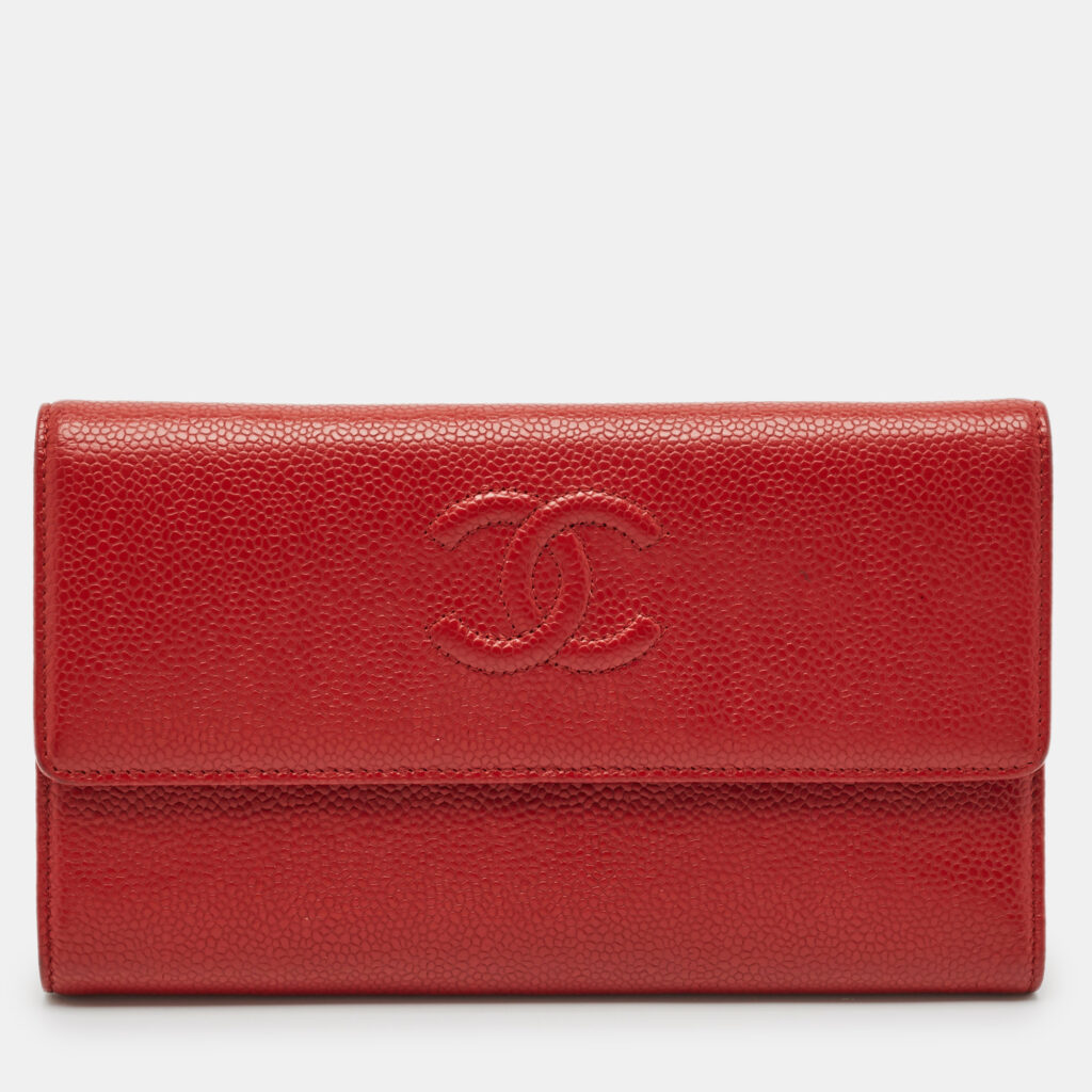 luxury-women-chanel-used-handbags-p1152718-001 Chanel Red Caviar Leather CC Timeless Flap Wallet