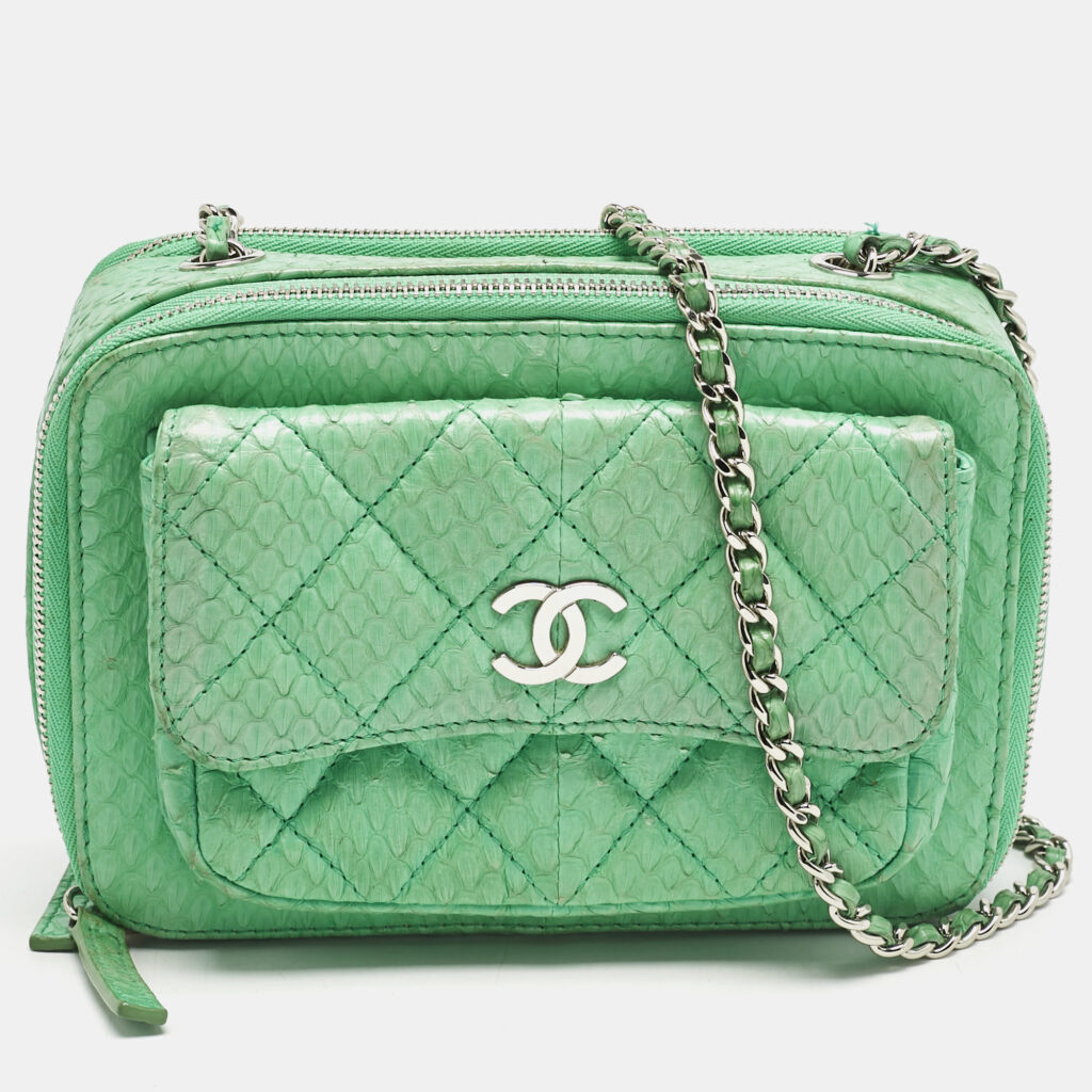 Chanel Green Python Mini Pocket Box Camera Case Bag