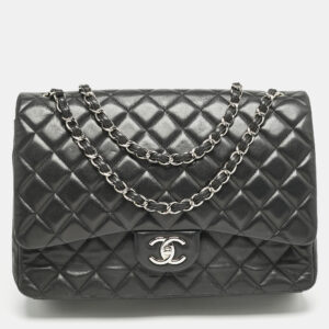 Chanel Black Quilted Lambskin Leather Maxi Classic Double Flap Bag