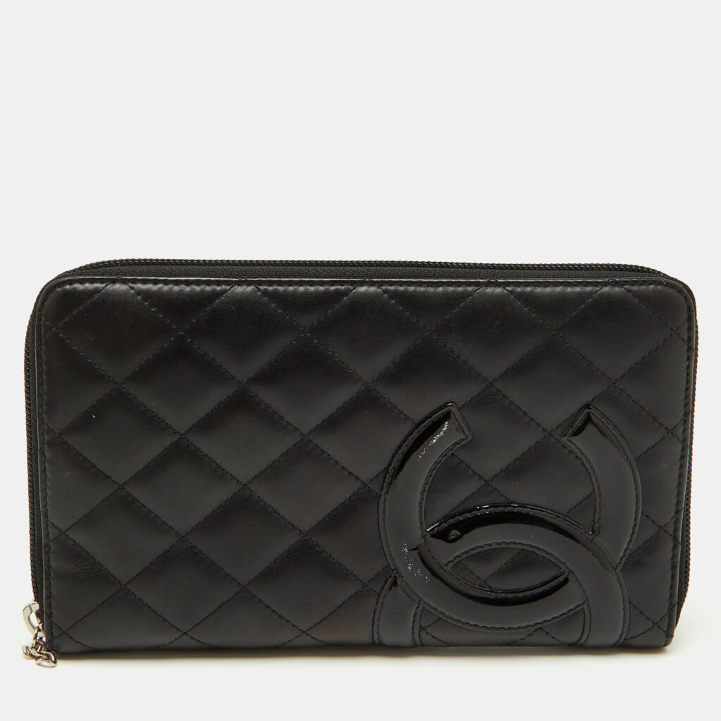luxury-women-chanel-used-handbags-p1153360-007 Chanel Black Quilted Leather CC Cambon Ligne Zip Around Organizer Wallet