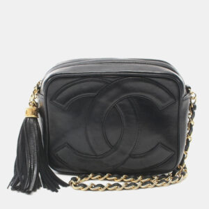 Chanel Black Leather Pearl Chain Wallet