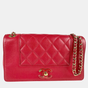 Chanel Red Leather Mademoiselle Vintage Shoulder Bag