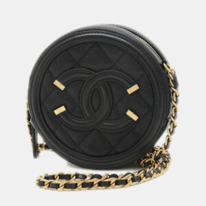 Chanel Black Caviar CC Filigree Round Chain Shoulder Bag