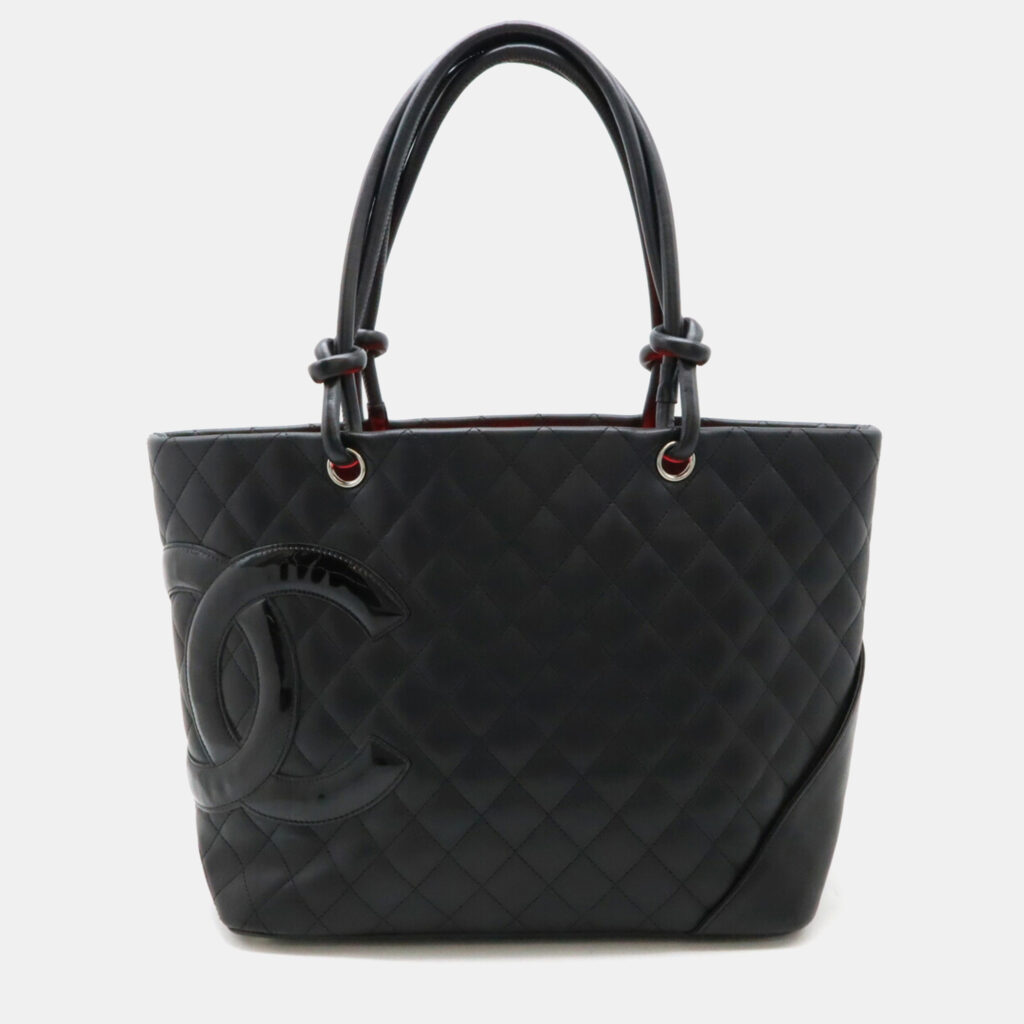 Chanel Black Calfskin Enamel Cambon Line Large Tote Bag