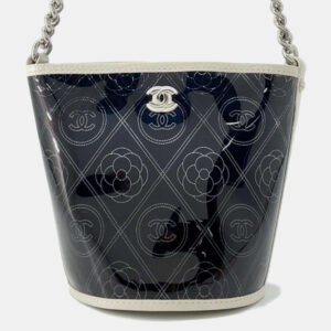 Chanel Black/White Camellia Bucket Vinyl Chain Shoulder Bag