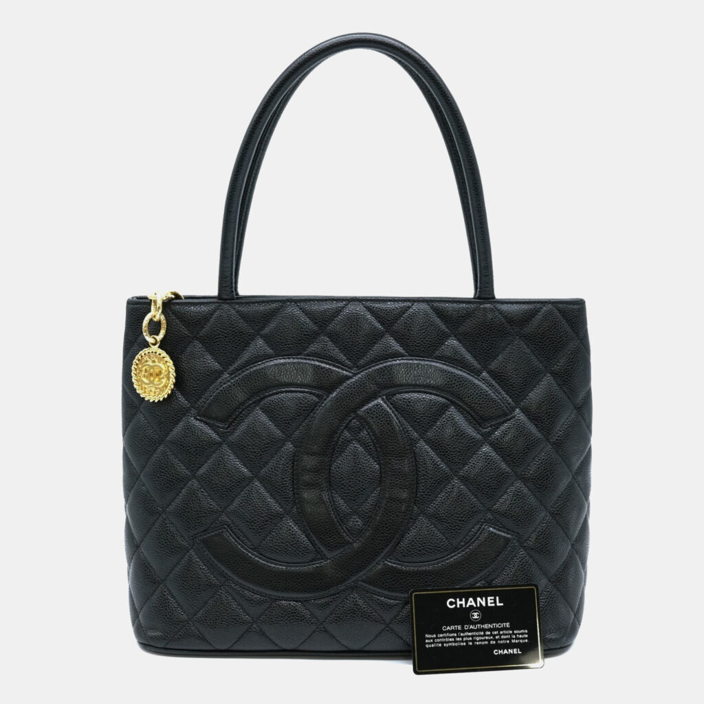 Chanel Black Caviar Skin Medallion Tote Bag