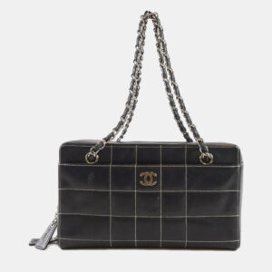 Chanel Black Lambskin Square Stitched Shoulder Bag