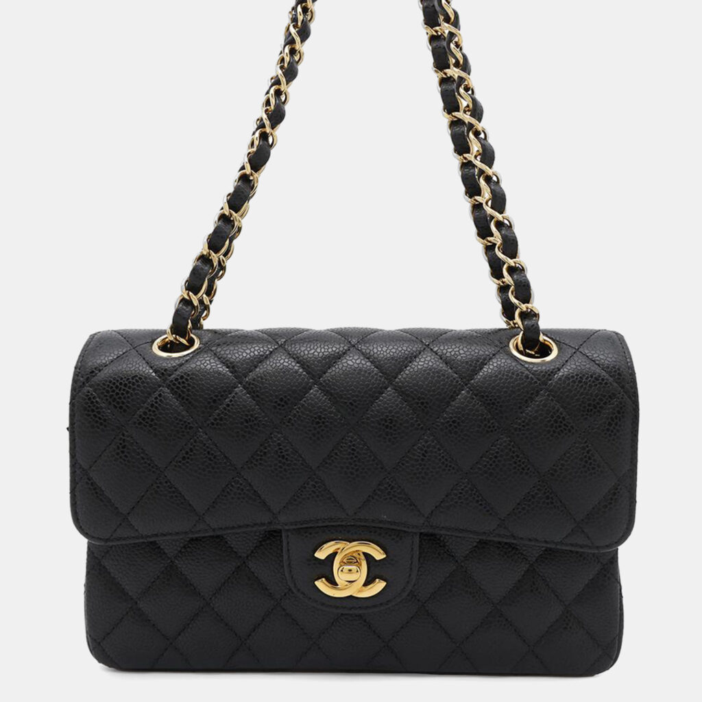 luxury-women-chanel-used-handbags-p1153950-013 Chanel Black Caviar Leather Matelasse Double Flap Chain shoulder Bag