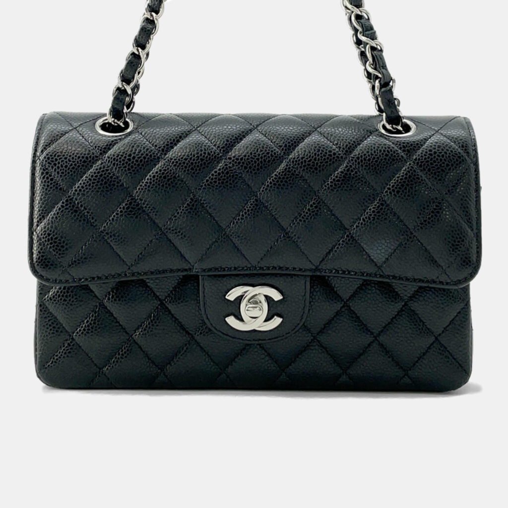luxury-women-chanel-used-handbags-p1153955-014 Chanel Black Caviar Leather Small Classic Flap Chain Shoulder Bag