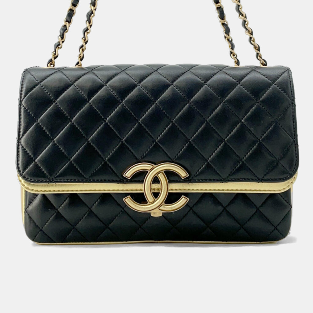 luxury-women-chanel-used-handbags-p1153956-038 Chanel Black/Gold Lambskin Paris-New York CC Chic Chain Shoulder Bag