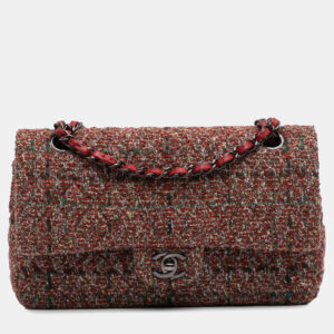 Chanel Red Classic Tweed Medium  Double Flap Bag