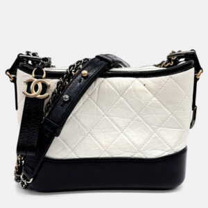 Chanel Black White Leather Gabrielle Hobo Small Bag