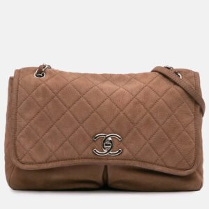 Chanel Brown Large Quilted Nubuck Natural Beauty Split Pocket Flap