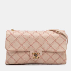 Chanel Beige Brown Jumbo Quilted Calfskin Triple Stitched Flap