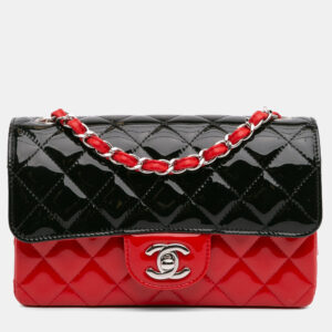 Chanel Red/Black Mini Rectangular Bicolor Patent Single Flap