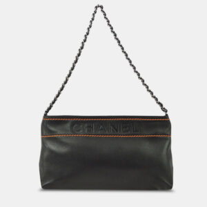 Chanel Black/Orange Lambskin Leather Shoulder Bag