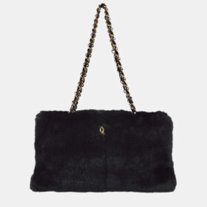 Chanel Black Fur Tote Handbag