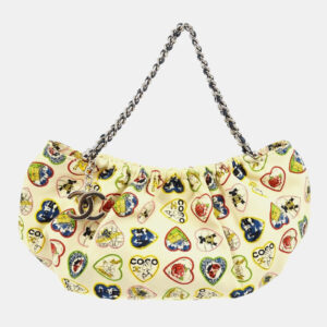 Chanel White Canvas Valentine Chain Handbag