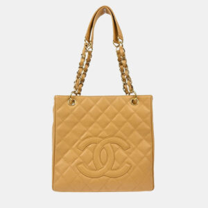 Chanel Beige Leather Petite Shopping Tote Bag