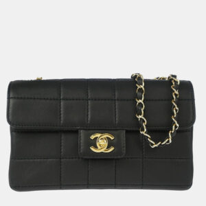 Chanel Black Leather Choco Bar Flap Shoulder Bag